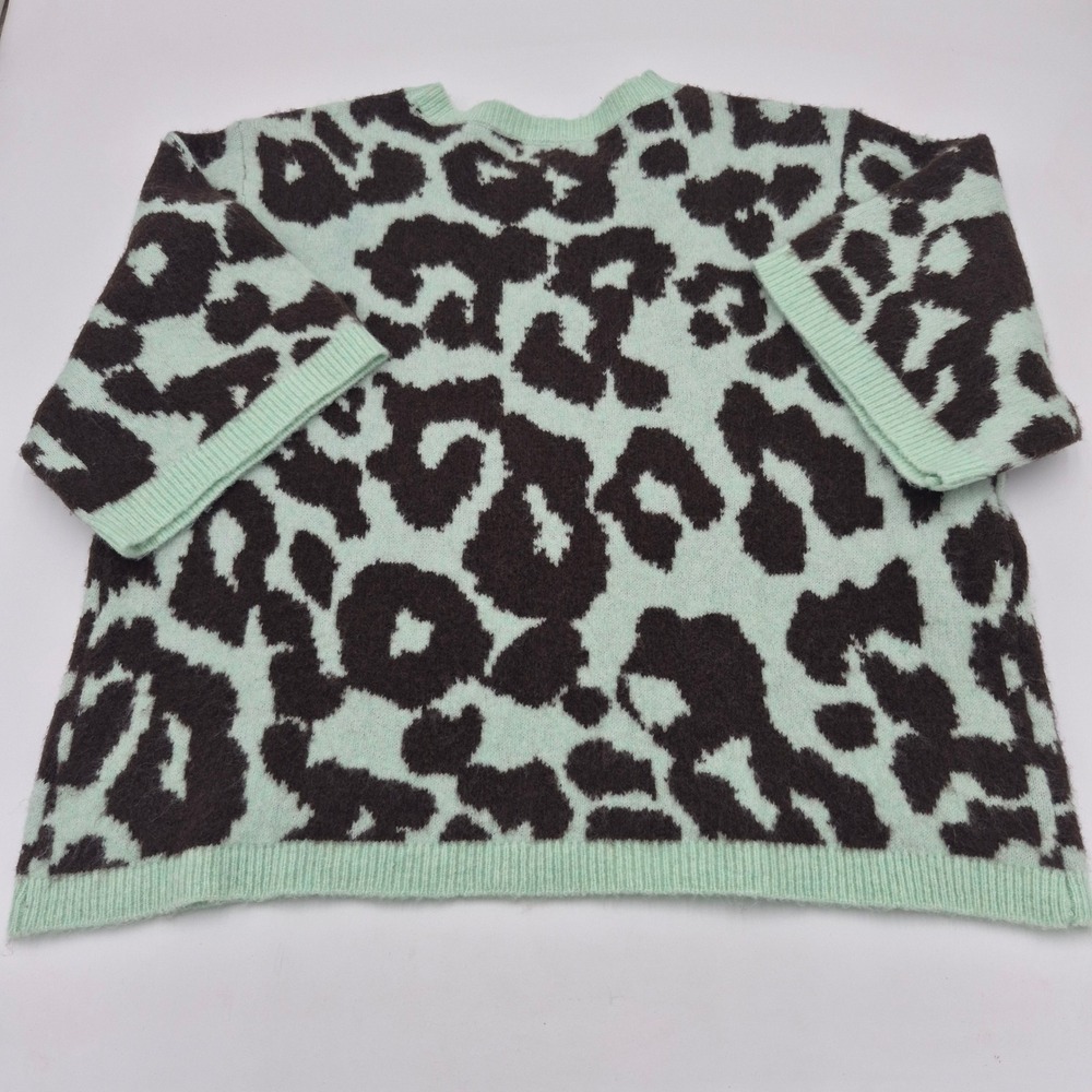 Worthington Womens Mint Green Brown Leopard Print Short Sleeve Sweater Large - Picture 3 of 6